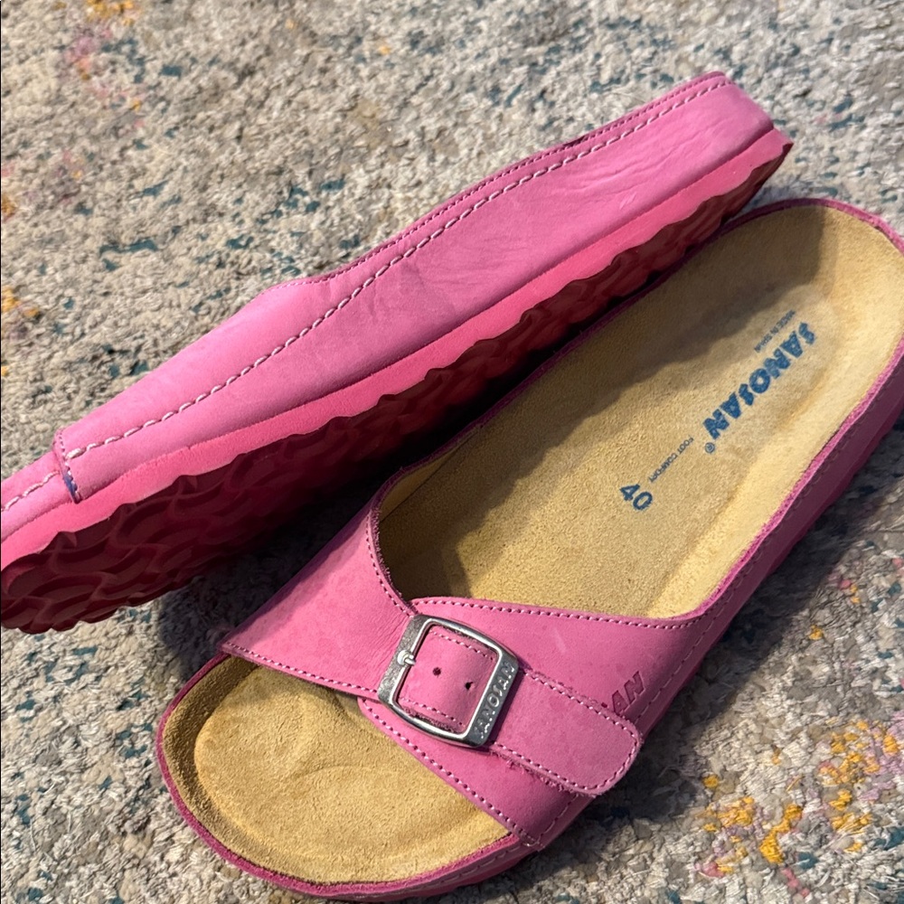 Sanosan Pink Leather Slip On Slides Sandals 9 - Picture 5 of 8